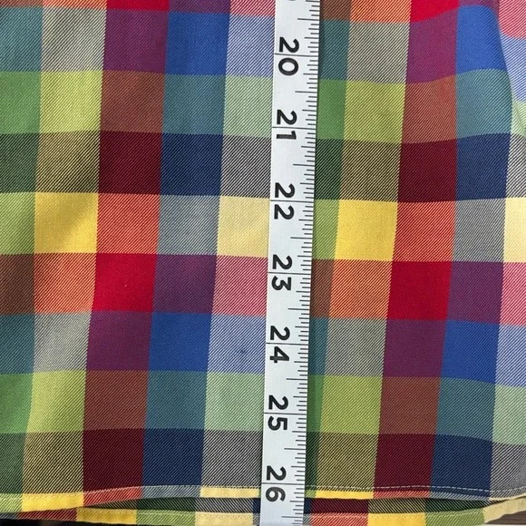 Foxcroft Rainbow Plaid Button Down Shirt Womens 10 Multicolor Wrinkle Free Top - Picture 8 of 8